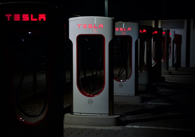 Tesla EV Charger at night.