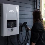 Girl holding a smart EV charger.