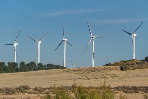 Wind turbines producing renewable energy.