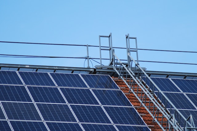 Solar panels producing renewable energy.