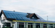 Panels on roof producing renewable energy.