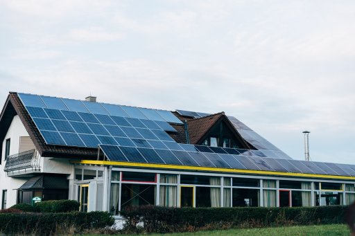 Panels on roof producing renewable energy.